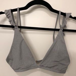 L*Space Sparkly Gray Triangle Bikini Top (S)